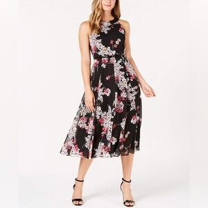Tommy Hilfiger Black & Pink Floral Midi Dress